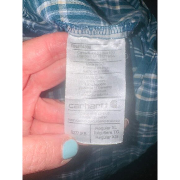 Carhartt Green Plaid Button-Up Short Sleeve Shirt XL 100% Cotton Western Casual - Picture 6 of 7